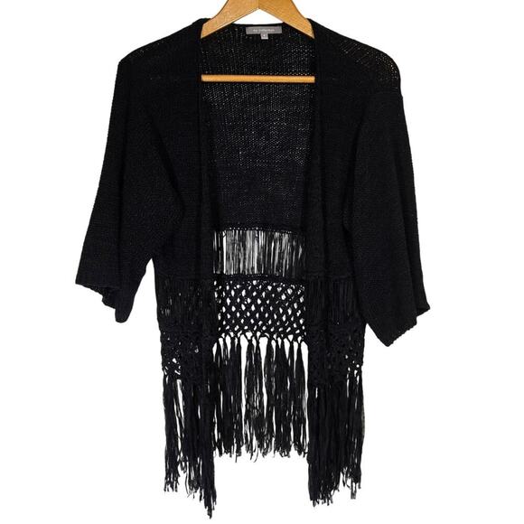 NY Collection Other - NY Collection Open Knit Cover Up Sweater Fringe Swim Beach Bohemian M